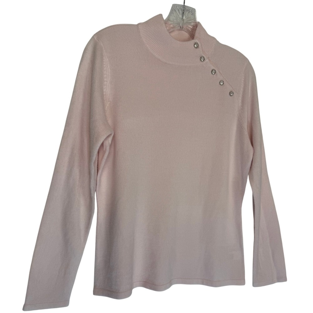 Designers‎ Originals Pink Button Shoulder Mock Neck Acrylic Sweater M